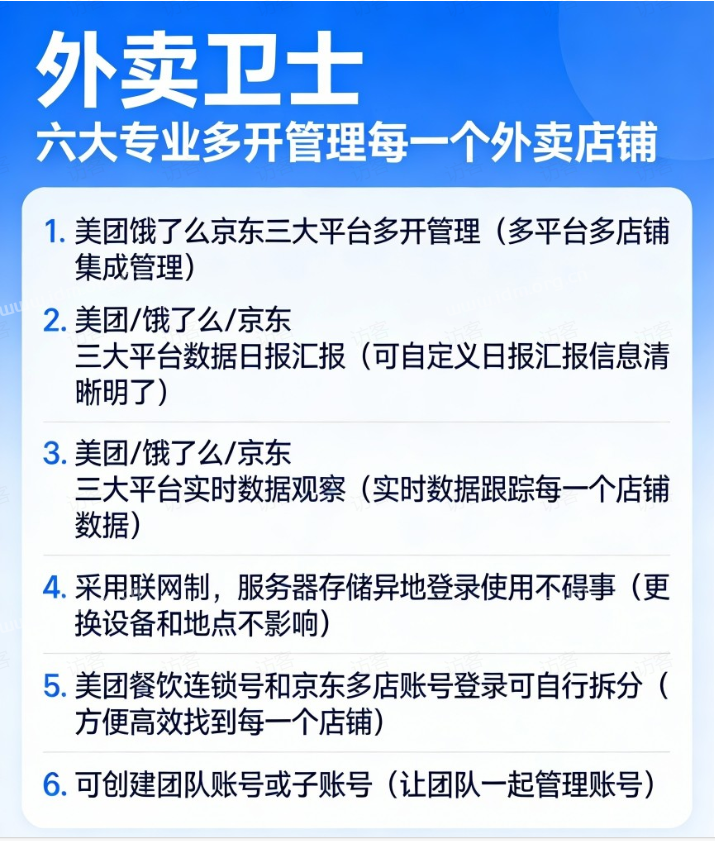 外卖卫士绑定多店，可以管理店铺吗？
